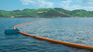 Der Müll soll von der Meeresströmung in Auffangbarrieren getrieben werden. Quelle: The Ocean Cleanup Projekt