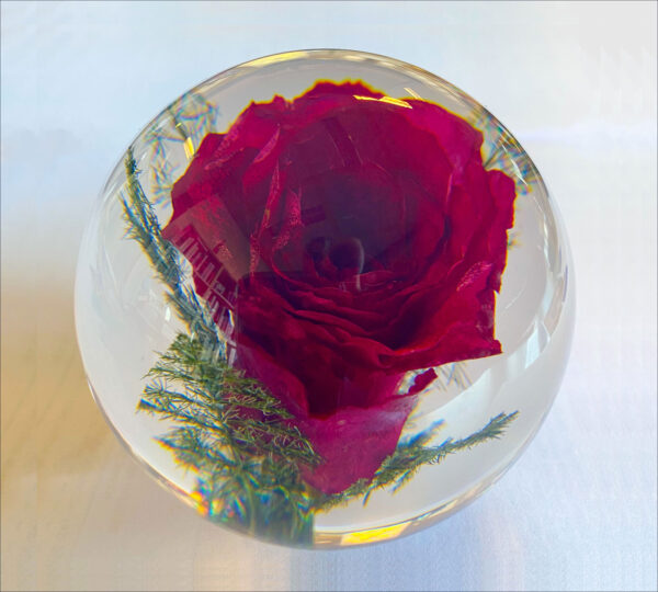 Briefbeschwerer Rose. Made in Wales.